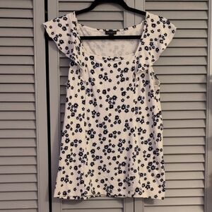 Ann Taylor White and Blue Floral Blouse